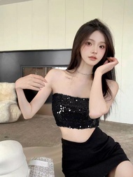 เสื้อกล้ามเกาะอกปักเลื่อมนิยมในคนกลิตเตอร์ชุดฤดูร้อนสำหรับผู้หญิงเสื้อใส่ด้านในหลังสวยสำหรับสาวอ้วนเ