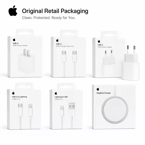 Original Apple 20W 5W USB-C Power Adapter EU US Plug Fast Charger 1m USB-C to USB-C Lightning USB-A 