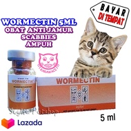 Obat Jamur Kucing Scabies Kucing Anjing Kelinci Kambing Sapi Hewan Wormectin Injeksi - Kemasan 5ML +