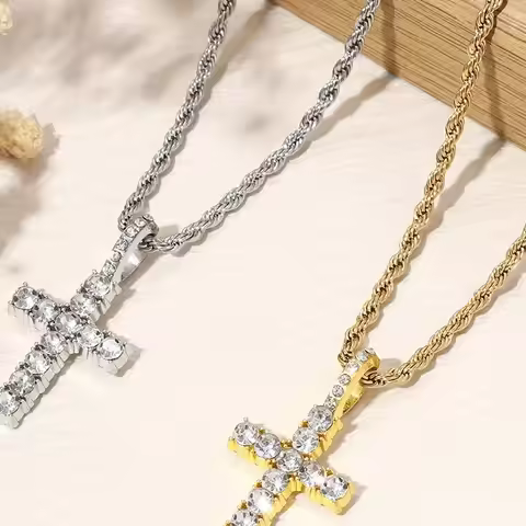 Cross Necklace for Men Gold Necklace for Women Cross Jewelry Silver Plated Solid Iced Cubic Zirconia