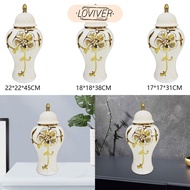 LOVIVER Ceramic Ginger Jar Ginger Vase with Lid Collection Ceramic Flower Vase for