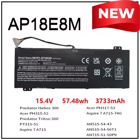 3733mAh AP18E8M Laptop Battery for Acer Nitro 5 AN515-54 AN515-55 AN517-51 7 AN715-51 Aspire 7 A715-