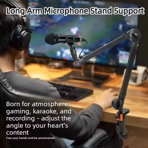 Microphone Stand Support Rotable Long Arm Bracket Clip Live Broadcast Stand Sturdy Desktop Microphon