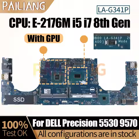 For Dell XPS 15 9570 Precision 5530 Notebook Mainboard LA-G341P E-2176M i5 i7 8th Gen With GPU 08MMN