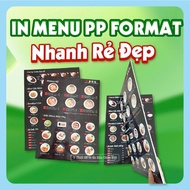 Format Menu, PP Formex Menu Printed on Demand, 5 Li Thick Format, A3, A4 Format Menu for incucre Res