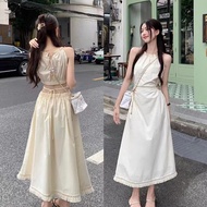 Women's 2-Piece Two-Piece Camisole Collar Dress Long Tassel Waist Summer Dress