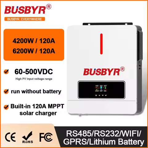 BUSBYR 6Kw 4Kw Mppt Inverter 5kw 48V 24V Solar Hybrid Inverter 3Kw 2Kw 1Kw 220V Full Sine Solar Powe