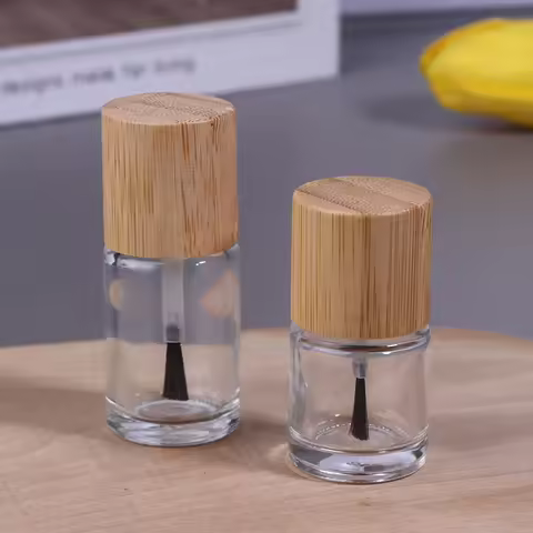 5ml 10ml 15ml Bamboo Cover Nail Oil Container Cylindrical Glass Nail Oil Bottle Hair Brush Nail Glue