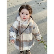 AnnieGirl Girls Snow Elf Winter Warm Check Thickened Lamb Fleece Elf Padded Jacket Coat