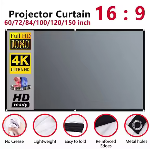 Projector Screen 16:9 Anti Light Simple Projector Curtain HD Display Projection Screen for Household