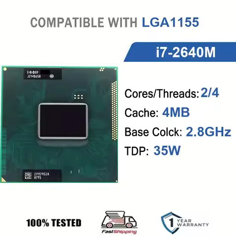 Intel Core i7-2640M 2 Core 4 Thread 2.8GHz 35W 4MB Cache 32nm LGA1155 SR03R DDR3 1066/1333 MHz Sandy