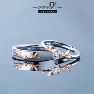 [planet91] Designer Xmas Deer S925 Silver Non Tarnish Adjustable Couple Ring Fashion Rings for Women and Men with Box Christmas Gift Idea