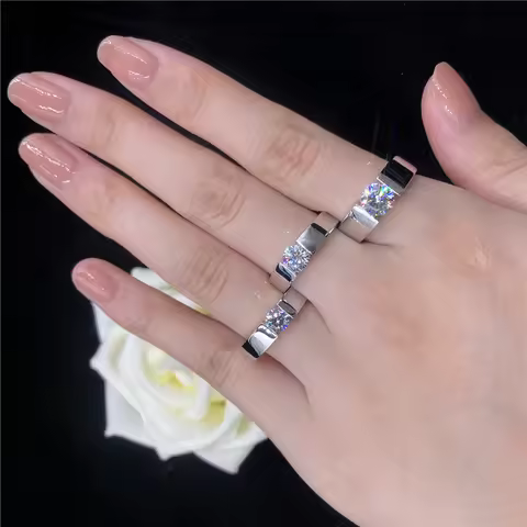 Real Solid 14K White Gold 585 Ring 0.3CT/0.5CT/1CT Diamond Engagement Ring For Women Love Promise Bi