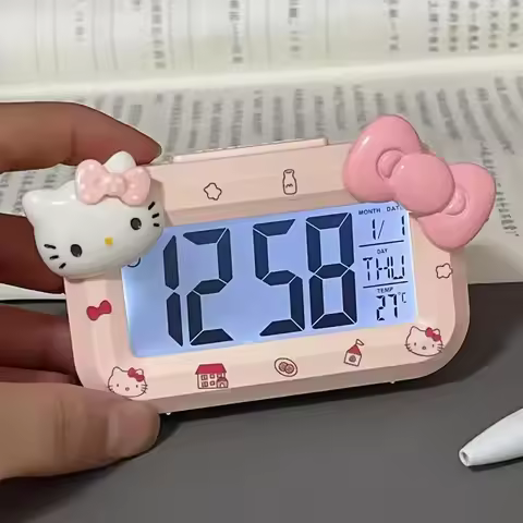 Hello Kitty Alarm Clock Temperature Display Date Week Display Cute Mini Alarm Clock Bedside Wake Up 