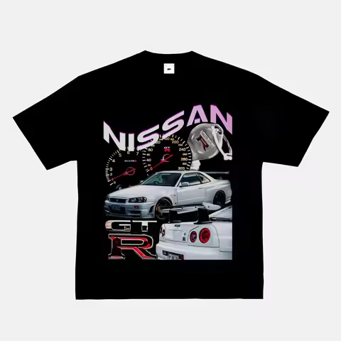 2024 RWB Car Black and White Short Sleeve JDM Car Culture T-shirt Hip Hop American Small Neckline Hi