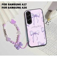 GANTUNGAN SAMSUNG A17 CASING SAMSUNG A26 LILAC RIBBON [M385] GLOSSY GLASS SOFTCASE + LILAC BEAD STRA