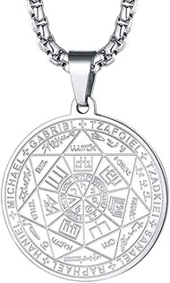 Men's Necklace,7 Archangel Seal Pendant Protection Necklace Stainless Steel Men's Spiritual Amulet P