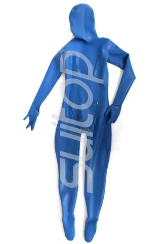men 's latex zentai catsuits bodysuits for male Suitop in blue color heavy latex 1mm thickness