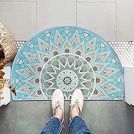 Home Half Round Door Mat Sky Blue Bohemian Peacock Pattern Indoor Welcome Doormat Outdoor Carpet Entrance Rug Living Room Bedroom Entrance Mat Bohemian Morocco Mystic Mandala Style Rugs