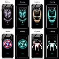 Casing For Samsung Galaxy Note 8 Note 9 Note 10 Note10 Plus Luminous Marvel Captain America Ironman Case Tempered Glass Cover