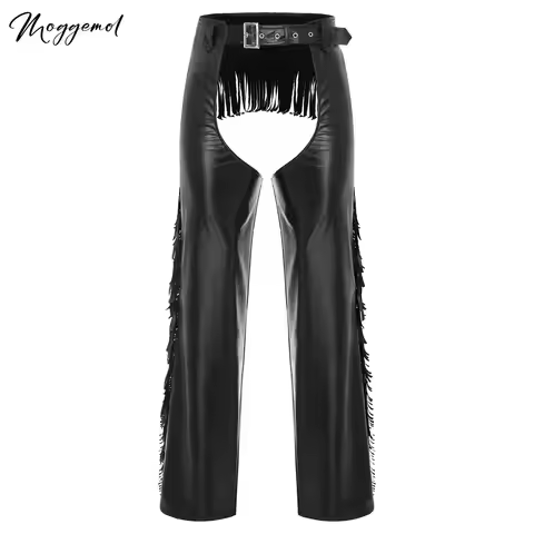 Men Western Cowboy Chaps Motorcycle Riding Biker Chap Pants Leather Fringed Cutout Zipper Tassels Tr