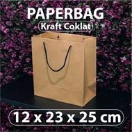 Paper Bag 12 x 23 x 25 cm - Brown Kraft - Black Strap