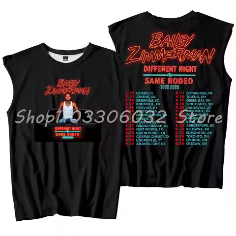 Bailey Zimmerman Different Night Same Rodeo Tour 2026 Sleeveless T-Shirt Women Men Casual Outdoor Sp