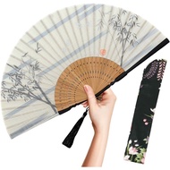 OMyTea Folding Hand Fan for Women - Foldable Chinese Japanese Vintage Bamboo Silk Fan - for Hot Flas
