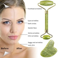 Natural Jade Roller and Gua Sha Facial Massager Scraping Board Beauty Tool Double Head Facial Roller