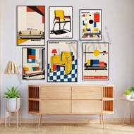 Bauhaus furniture, modern mid-century chair poster, geometric abstraction, iconic German design, min