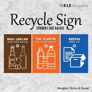 READY STOCK A4 & A3 'Recycle' PVC Sticker Kalis Air/Kitar Semula/Sticker TongSampah