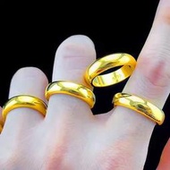 爆款千足純真黃金色戒指越南沙金閉口男女禮物情侶款光面戒指