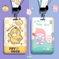 Yellow Duckling Slide Card Holder Thickened Durable Straight Plastic Hard Shell Card Holder Cartoon Anime Card Holder with Lanyard Keychain Bus MRT Card All-in-One Card Traffic Card IC Card ID Card Protective Case