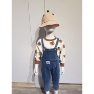 Kids Denim Overalls with Bear Print Top