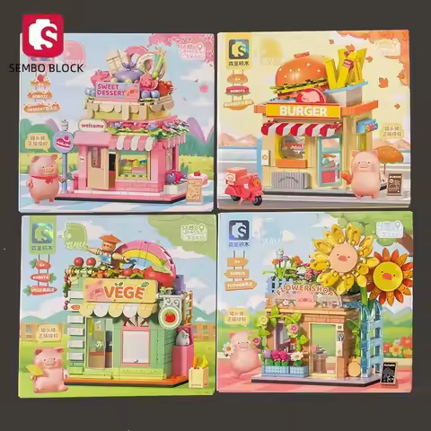 SEMBO BLOCK LULU Pig Building Blocks Street View Series Assembly Models Puzzle Children's Toys Gift 