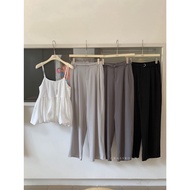 GRASS Milk Gray Tone With Belt Back Elastic Straight Suit Pants Slimmer Look Drape High Waist [B7612