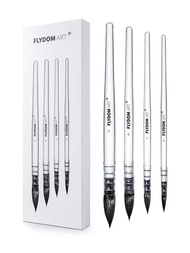 Flydom Art 水彩畫筆套裝,柔軟的合成松鼠髮混合髮型,指向性圓形墊刷,適用於水彩、丙烯、水粉、油畫,4入組