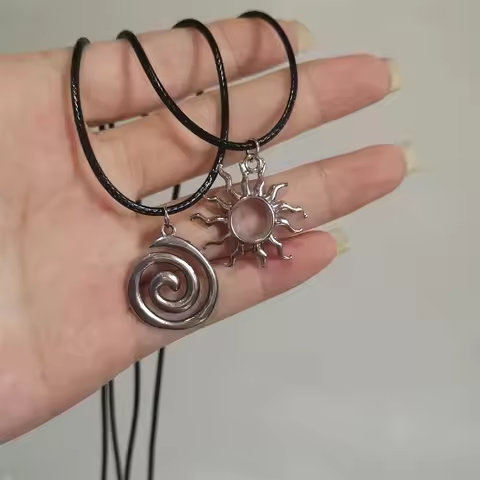 Vintage Spiral Vortex Pendant Necklace Hand-woven Leather Rope Necklace for Women Boho Goth Necklace