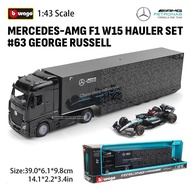 Bburago 1:43 2024 F1 MERCEDES-AMG F1 W15 HAULER SET#63 GEORGERUSSELL Ferrari SF24 alloy luxury car d