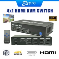4 Port HDMI KVM Switch 4X1 Dual Monitor 4K@60Hz Extended Display USB KVM Switch 4 in 1 out