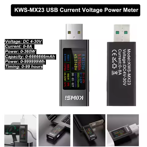 KWS-MX23 USB Tester Voltage Ammeter Power Meter DC 4-30V 0-8A Voltmeter Current Meter Cell Phone Cha