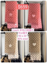 預購❗️加拿大空運直送🇨🇦Coach Alpaca Scarf with pocket to warm hands Coach logo 羊毛口依圍巾