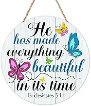 Christian He Has Made Everything Beautiful in Its Time Front Door Sign, Religious Butterfly Bible Ve