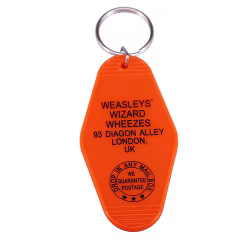 H-P Wizarding World Weasleys' Wizard Wheezes Keychain Vintage Hotel Key Tag Motel Keyring Orange Chr