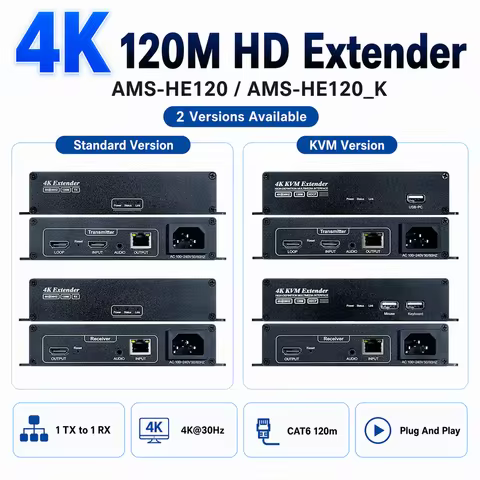 4K HD Extender with KVM HE120K HE120 Over RJ45 Cat5e Cat6 Network Cable 120M Transmitter and Receive