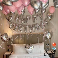 [PACKAGE] Romantic PINK BEDROOM SILVER HEART Balloon Decoration Birthday / Anniversary Decoration