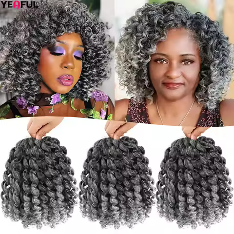 Short Jamaican Bounce 8-inch Jumpy Wand Curly Crochet Hair 1B/30/27 350 4 613 Bug Grey Ombre Braidin