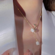 Lovely rose branch necklace, luxurious petal necklace necklace women