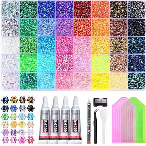 40 Grid Resin Jelly Rhinestones Kit, Multicolor 3mm Flatback Rhinestones, All-in-One Bedazzling Kit 