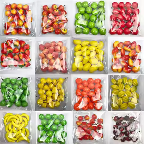 20pcs Mini Artificial Foods Vegetables 2-3.5cm Fake Fruits Apple Peach Orange Pear Christmas Hallowe